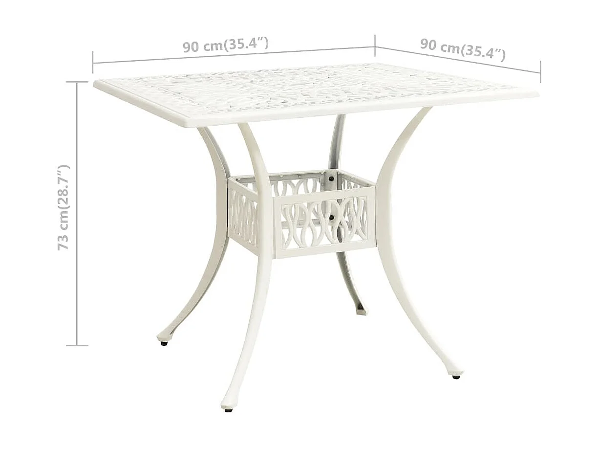 Tuintafel 90x90x73 cm gietaluminium wit