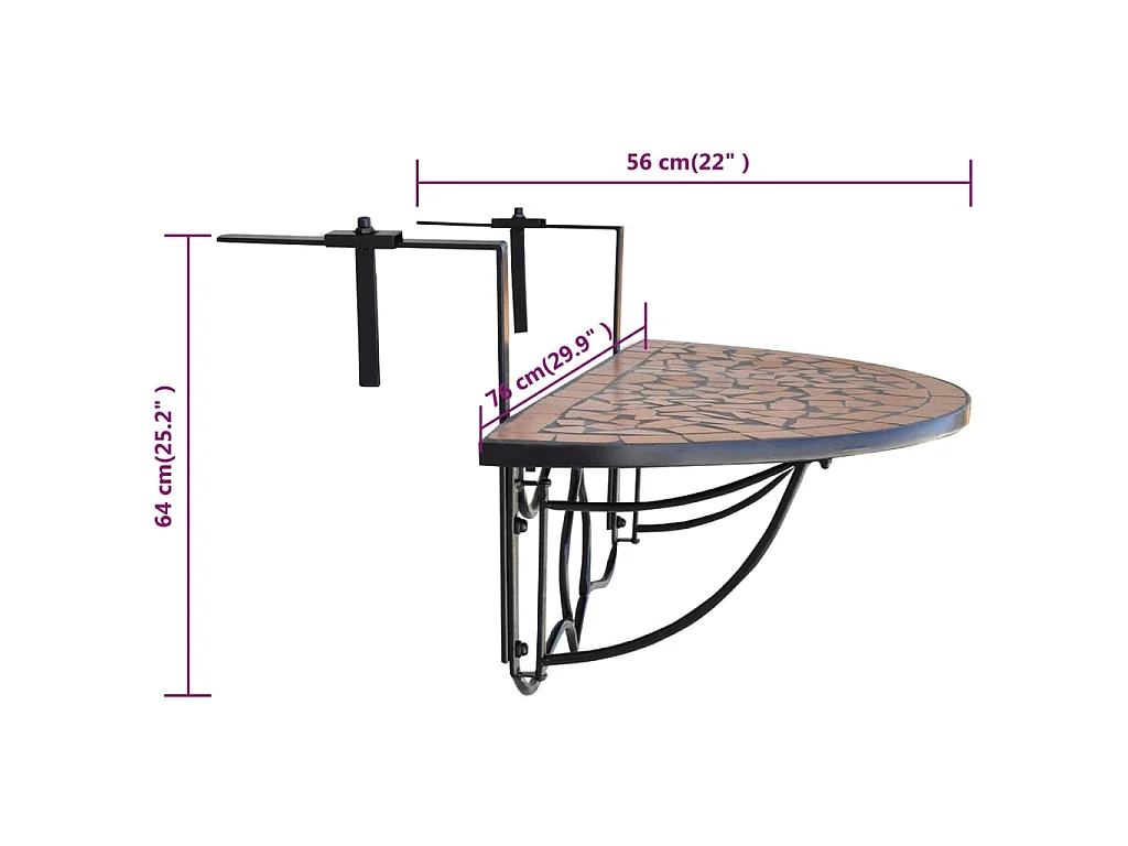 Table suspendue de balcon Terre cuite Mosaïque