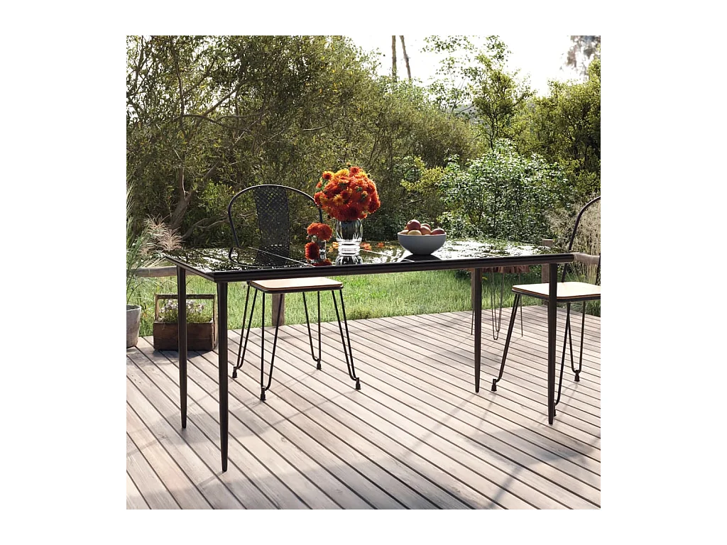 Table à dîner de jardin Noir 160x80x74 cm Acier et verre trempé