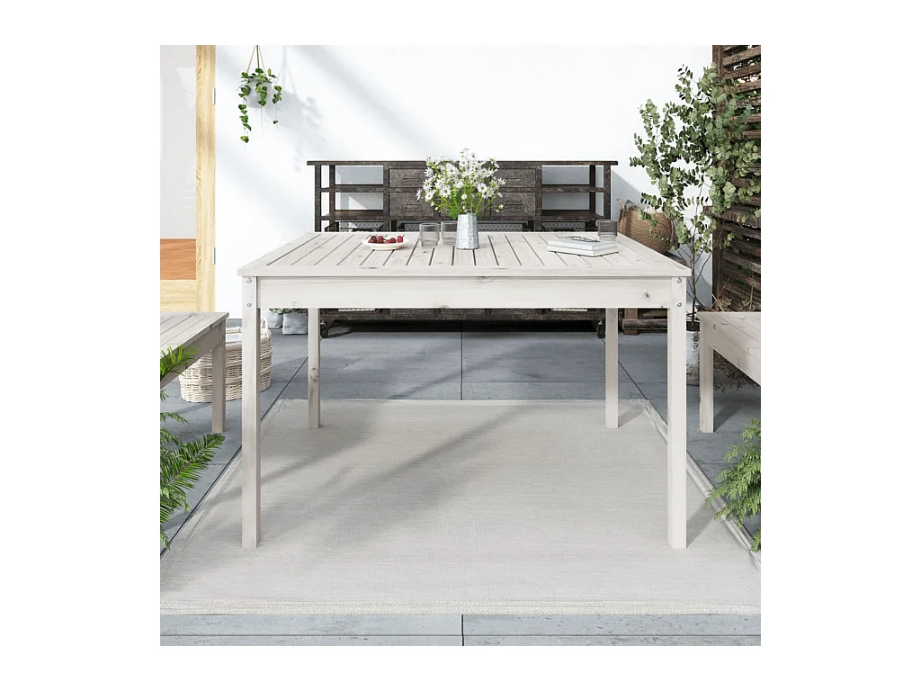 Table de jardin blanc 121x82,5x76 cm bois massif de pin