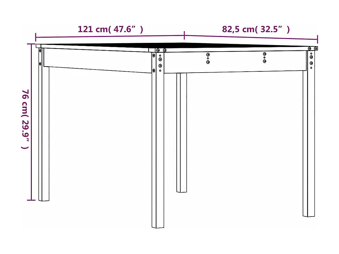Gartentisch Weiß 121x82,5x76 cm Massivholz Kiefer