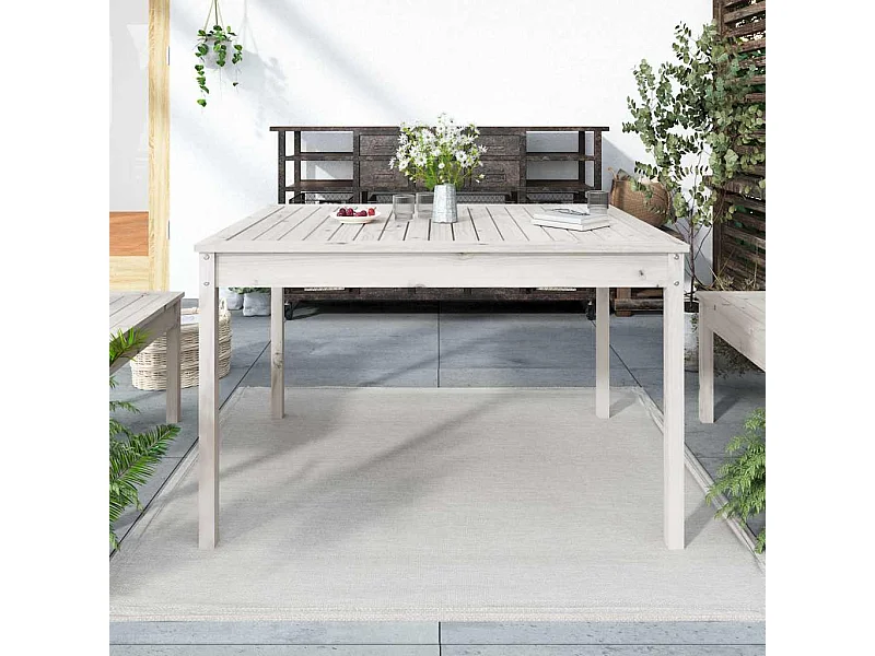 Tavolo da Giardino Bianco 121x82,5x76 cm Legno Massello di Pino