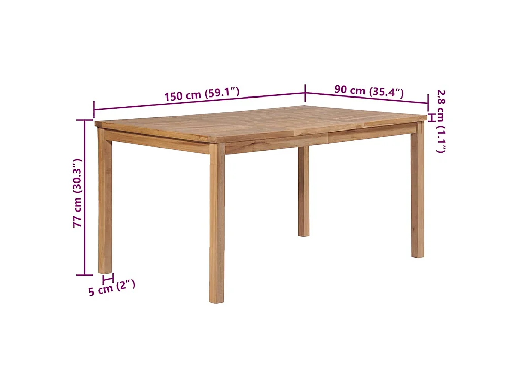 Gartentisch 150x90x77 cm Massivholz Teak