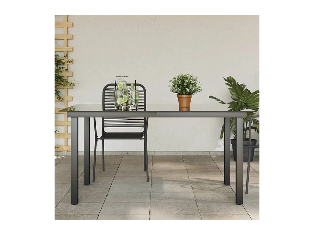 Tavolo da Giardino Nero 150x90x74 cm in Alluminio e Vetro