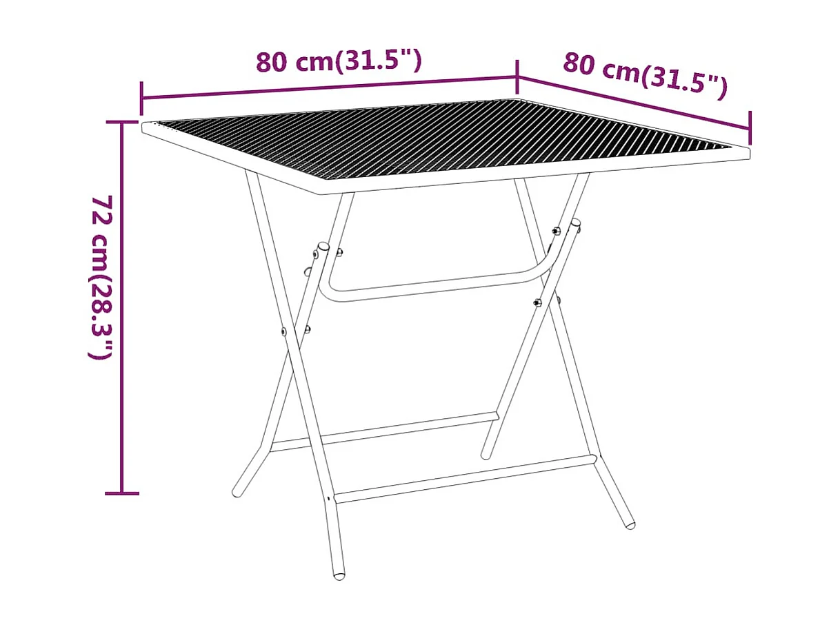 Table de jardin 80x80x72 cm Maille métallique Anthracite