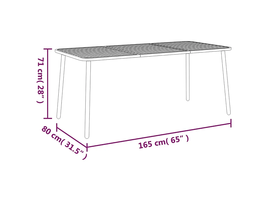 Mesa de jardín acero gris antracita 165x80x71 cm