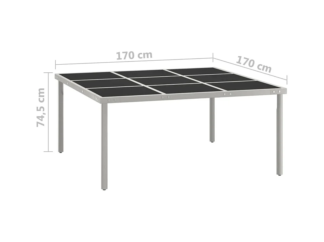 Garten-Esstisch 170x170x74,5 cm Glas und Stahl