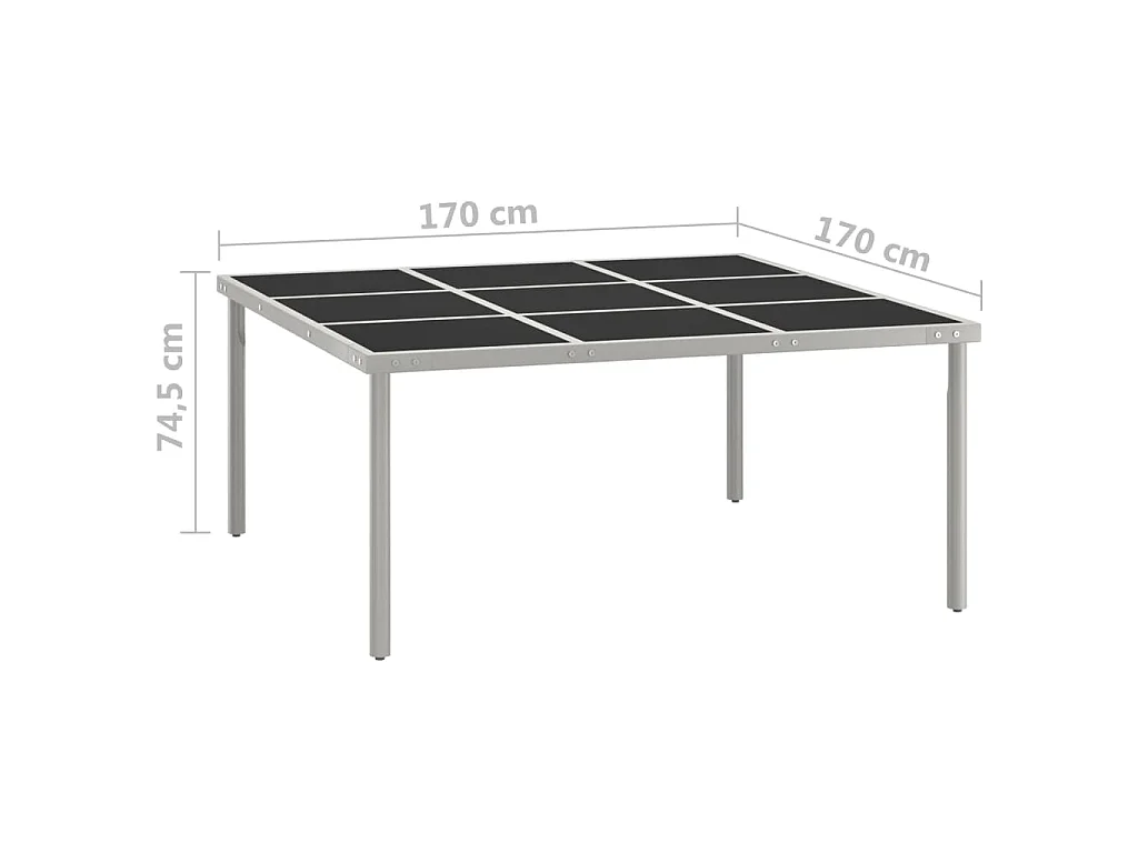 Tuintafel 170x170x74,5 cm glas en staal