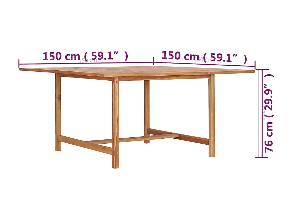 Gartentisch 150x150x76 cm Massivholz Teak