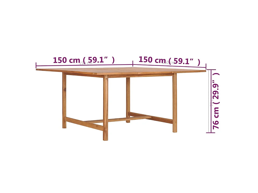 Tavolo da Giardino 150x150x76 cm in Legno Massello di Teak