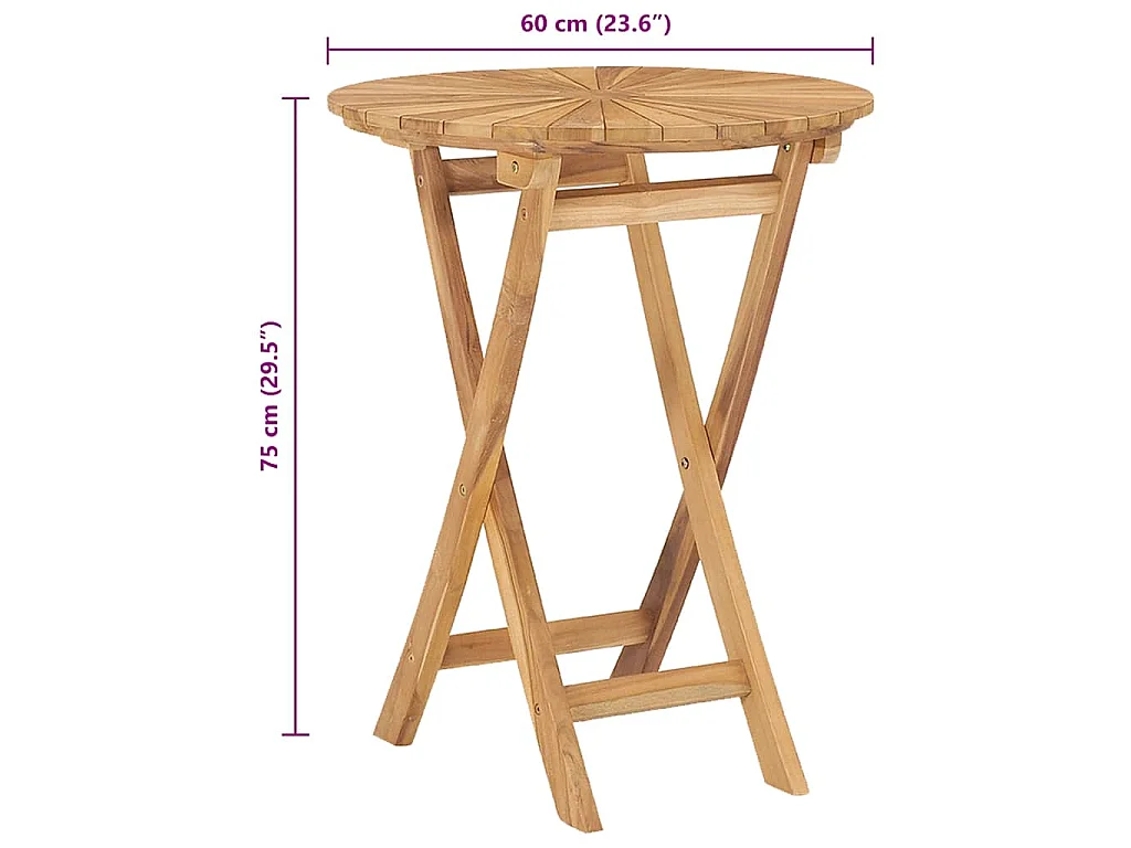Gartentisch Klappbar Ø 60 cm Massivholz Teak