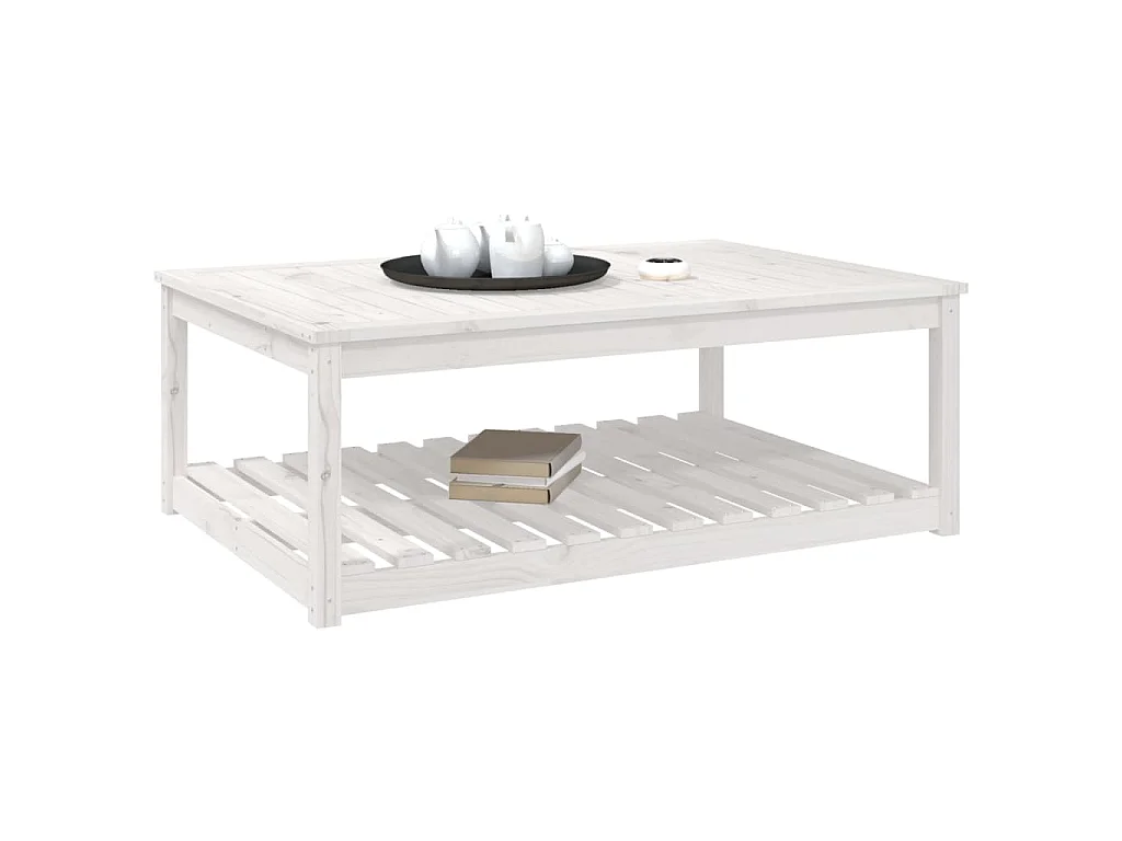 Table de jardin blanc 121x82,5x45 cm bois massif de pin