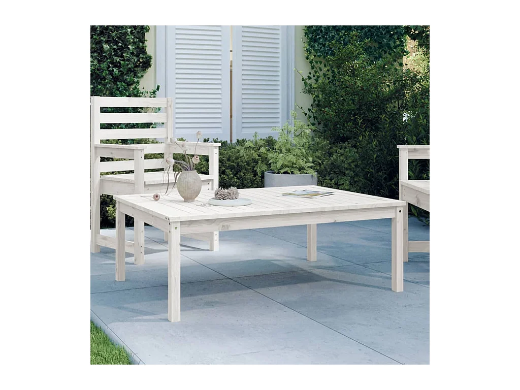 Table de jardin blanc 121x82,5x45 cm bois massif de pin