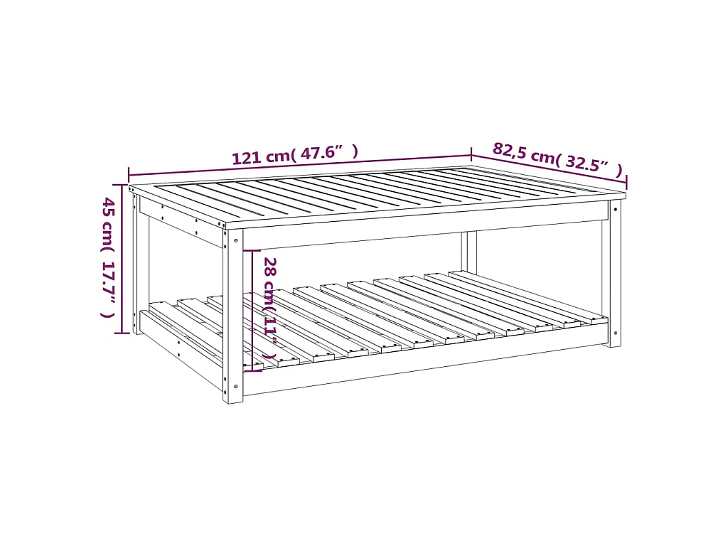 Tavolo da Giardino 121x82,5x45 cm in Legno Massello di Pino