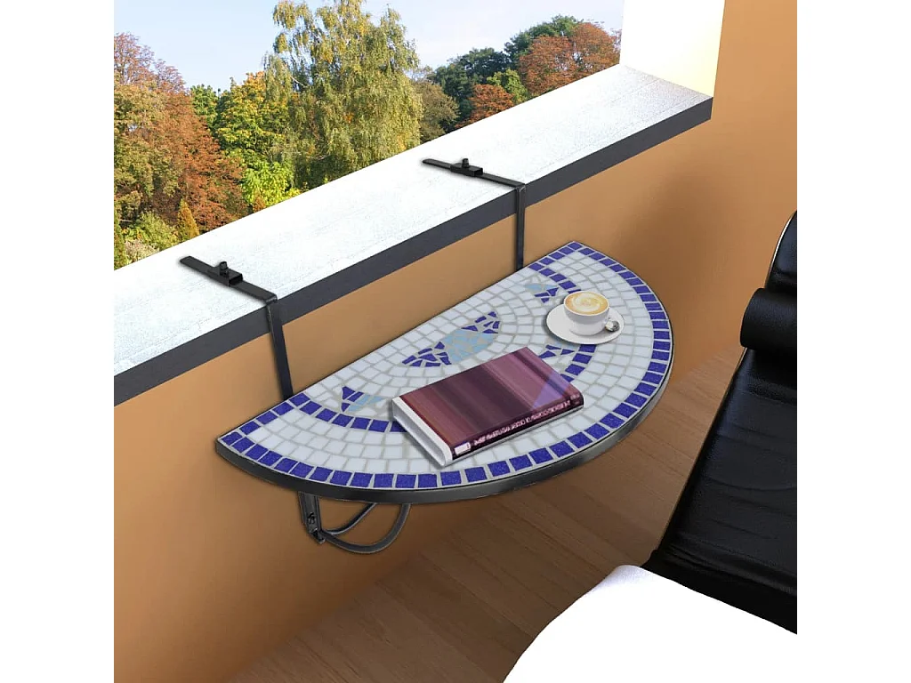 Table suspendue de balcon Bleu et blanc Mosaïque