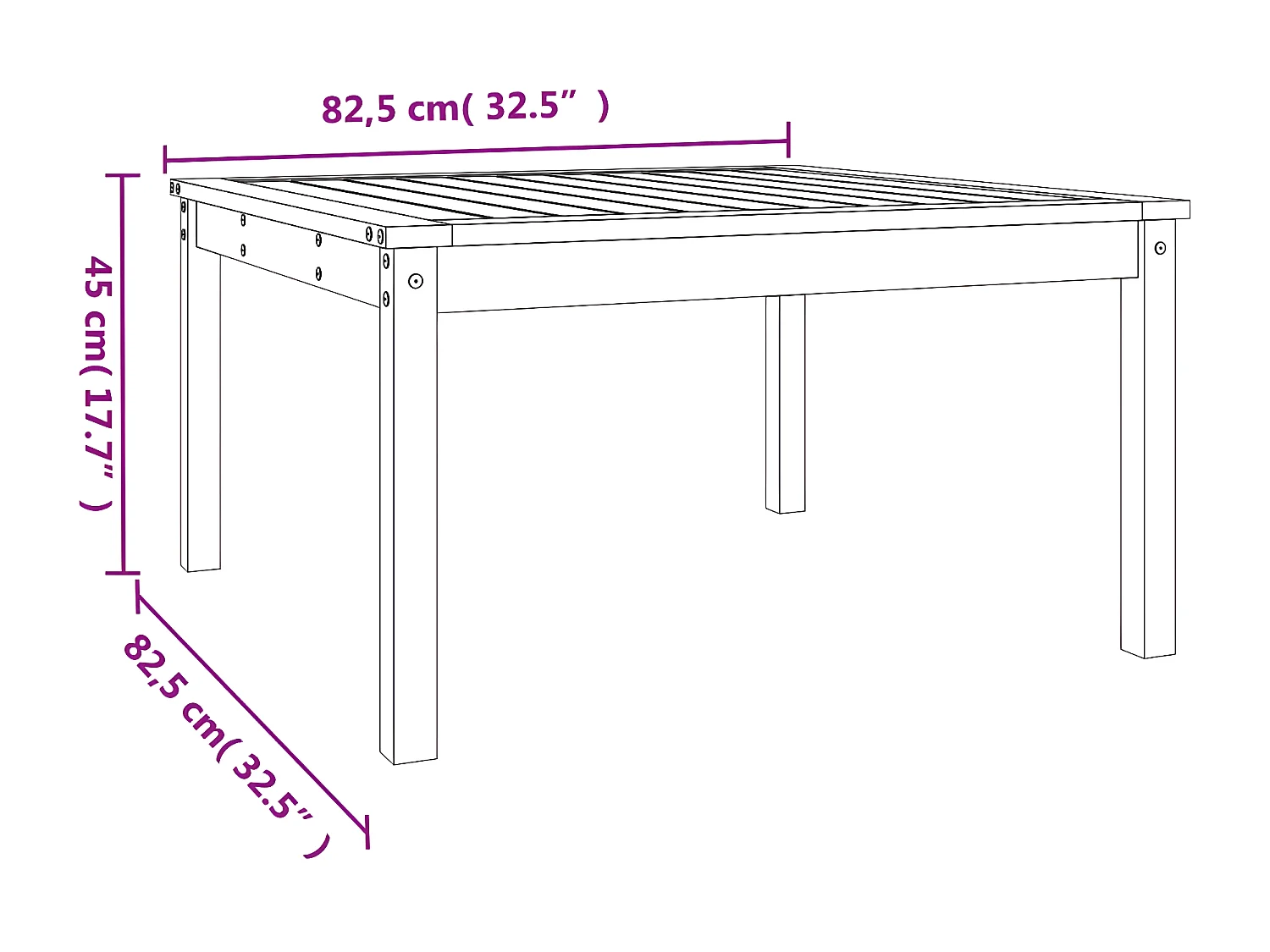 Tavolo da Giardino 82,5x82,5x45 cm in Legno Massello di Pino