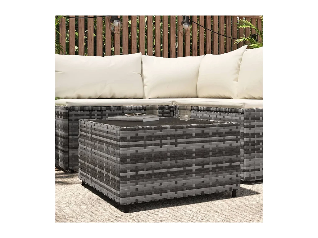 Table basse de jardin carré gris 50x50x30 cm résine tressée