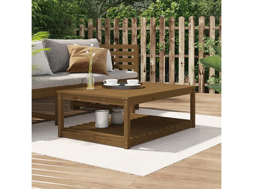 Table de jardin marron miel 121x82,5x45 cm bois massif de pin