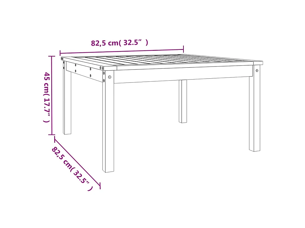 Tuintafel 82,5x82,5x45 cm massief grenenhout grijs
