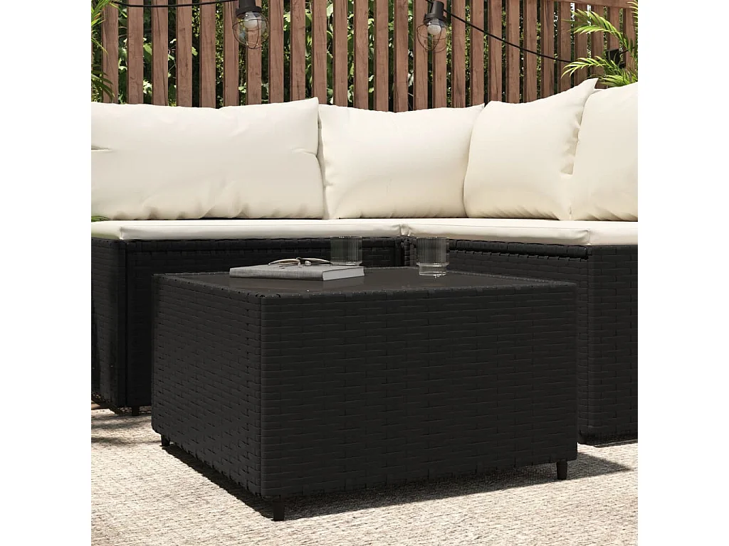 Table basse de jardin Carré Noir 50x50x30 cm Résine tressée