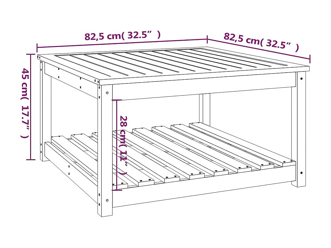 Table de jardin noir 82,5x82,5x45 cm bois massif de pin