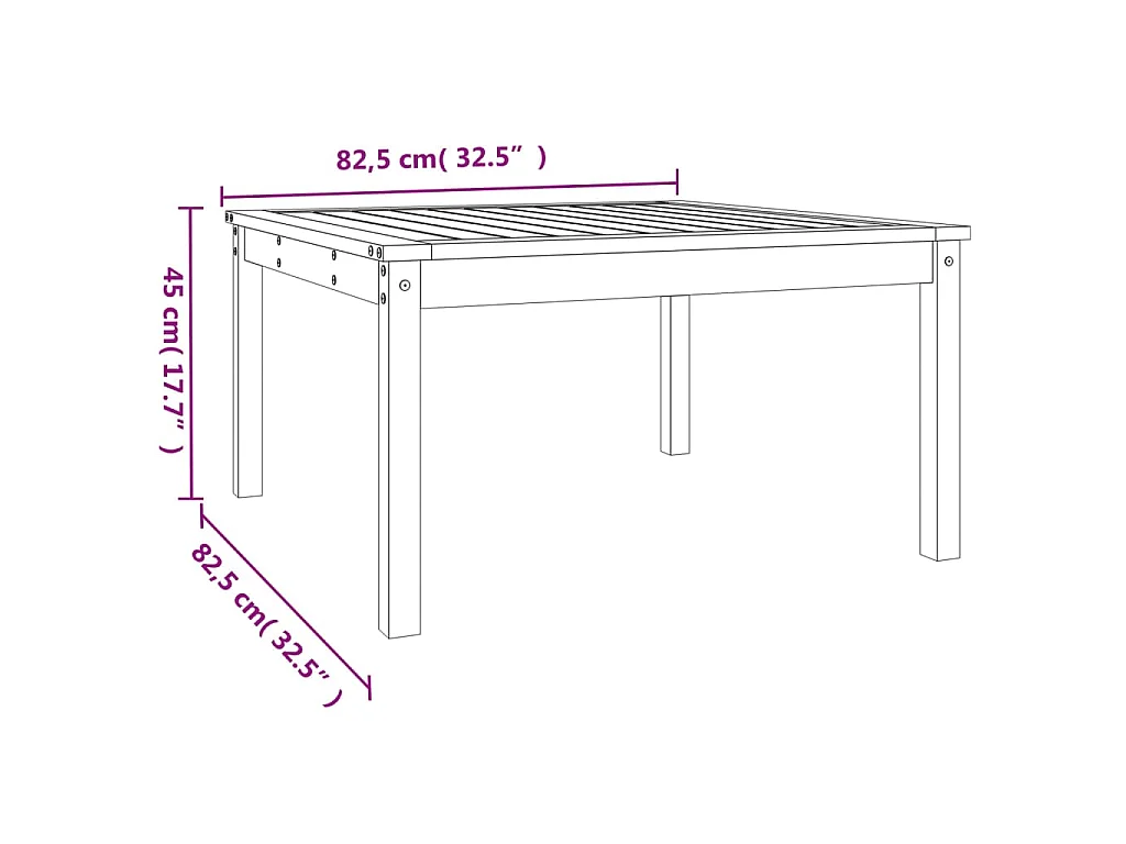 Table de jardin marron miel 82,5x82,5x45 cm bois massif de pin