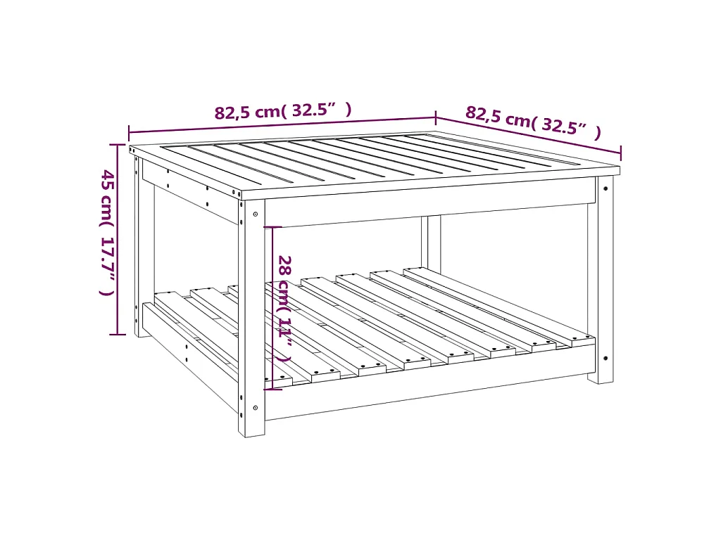 Tavolo da Giardino 82,5x82,5x45 cm in Legno Massello di Pino