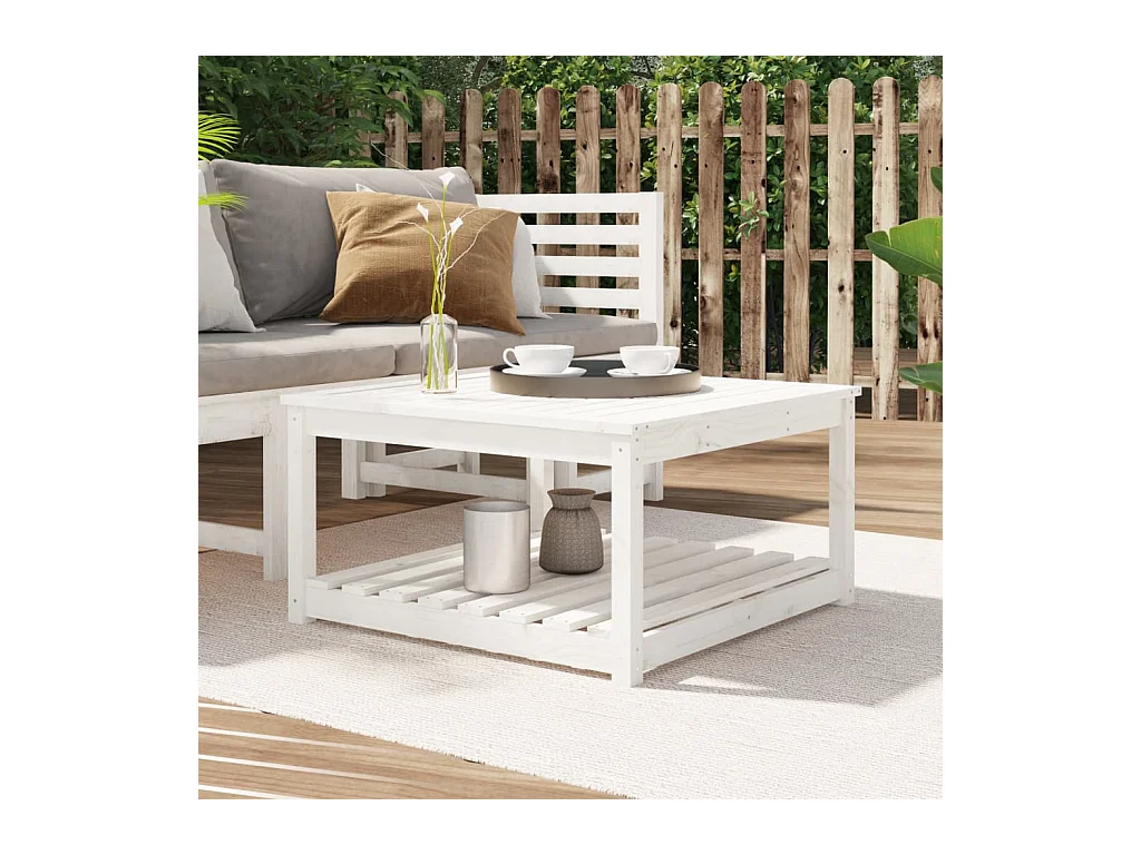 Table de jardin blanc 82,5x82,5x45 cm bois massif de pin