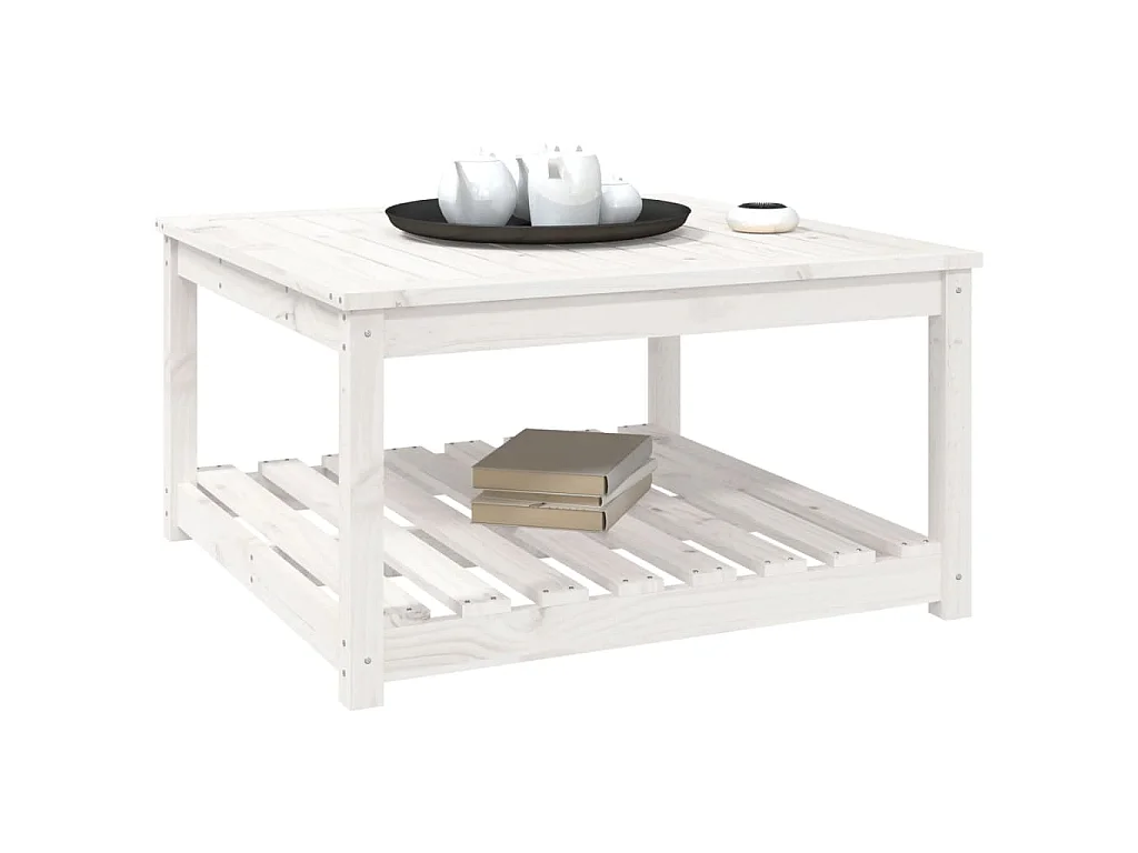 Table de jardin blanc 82,5x82,5x45 cm bois massif de pin