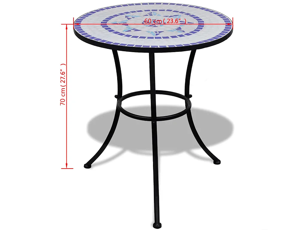 Table de bistro Bleu et blanc 60 cm Mosaïque