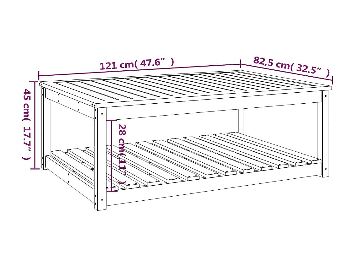 Gartentisch 121x82,5x45 cm Massivholz Douglasie