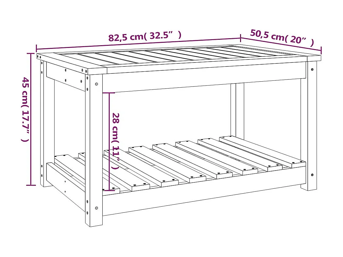 Gartentisch Schwarz 82,5x50,5x45 cm Massivholz Kiefer