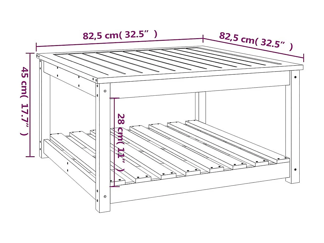 Mesa de jardín madera maciza pino marrón miel 82,5x82,5x45 cm