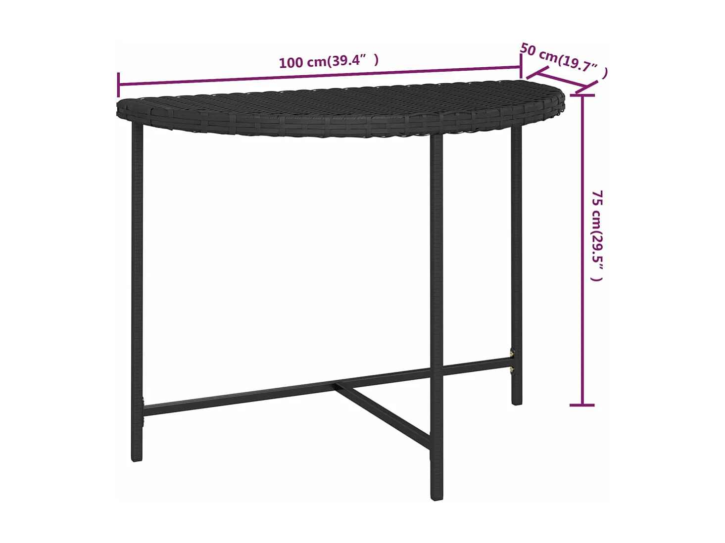 Table de jardin Noir 100x50x75 cm Résine tressée