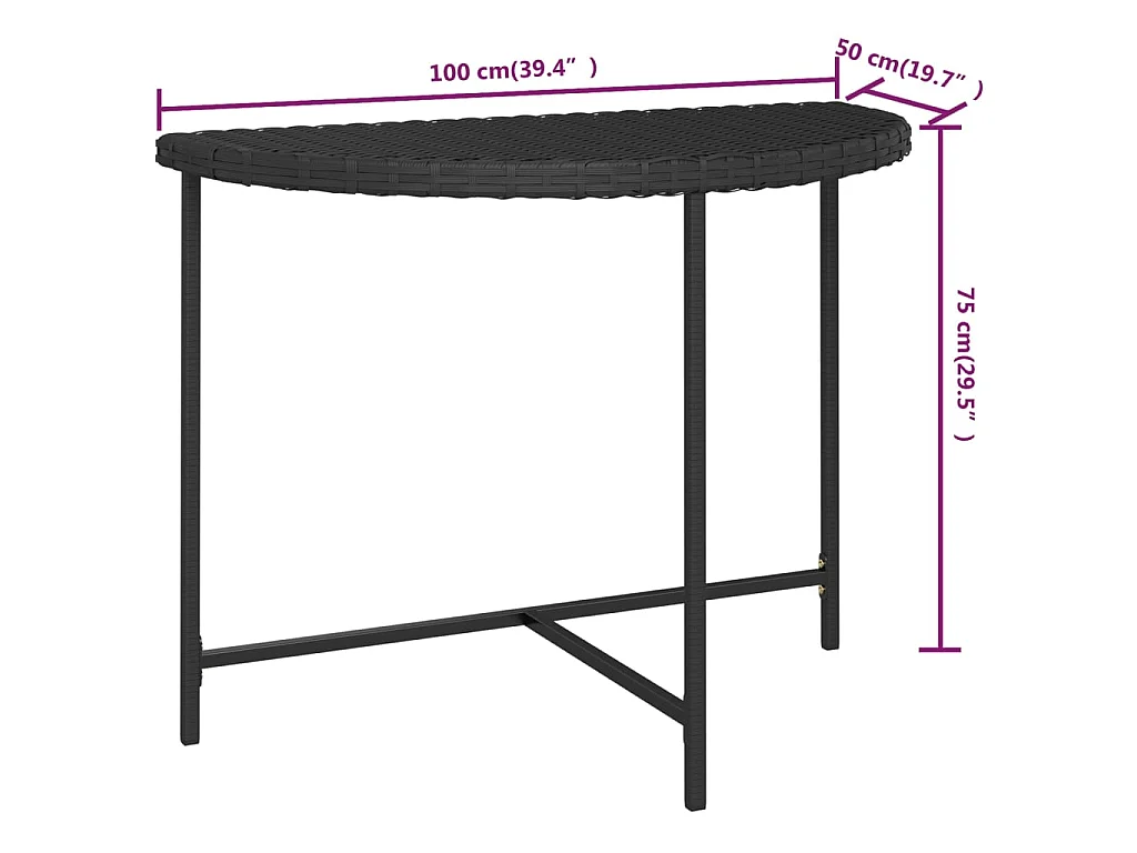 Gartentisch Schwarz 100x50x75 cm Poly Rattan
