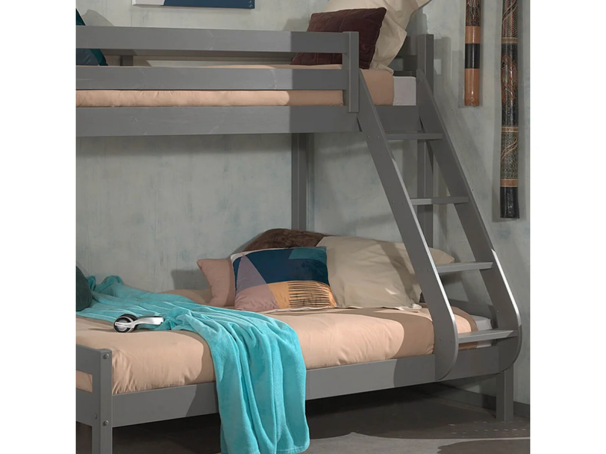 SLEEPY - Lit Superposé en Pin Laqué Gris Couchages 140x200cm et 90x200cm