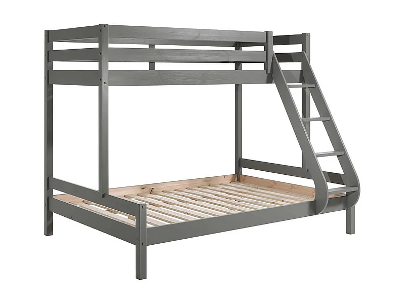 SLEEPY - Lit Superposé en Pin Laqué Gris Couchages 140x200cm et 90x200cm