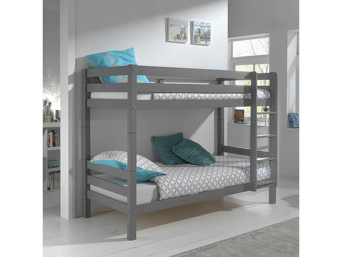 SLEEPY - Lit Superposé H160 en Pin Laqué Gris 90x200cm