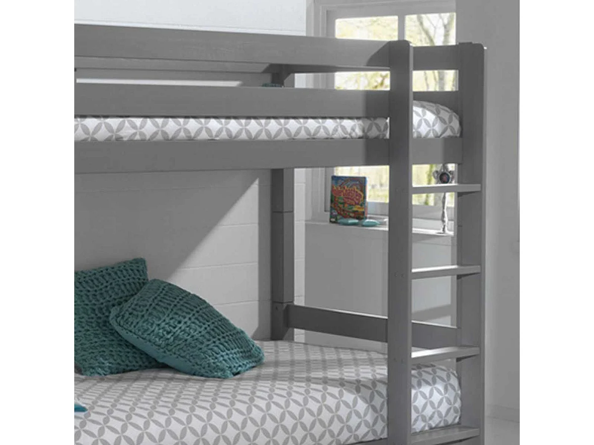 SLEEPY - Lit Superposé H160 en Pin Laqué Gris 90x200cm