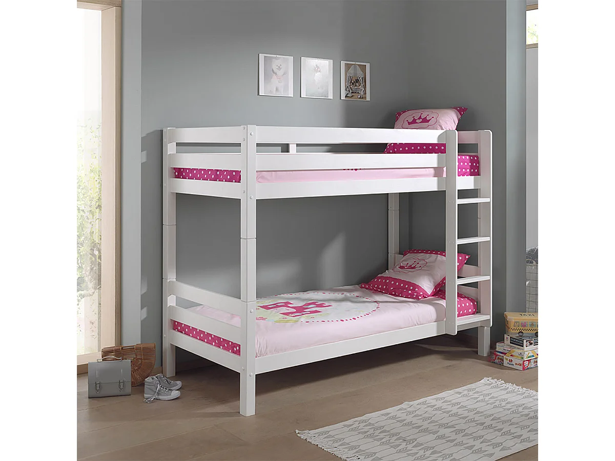 SLEEPY - Lit Superposé H160 en Pin Laqué Blanc 90x200cm