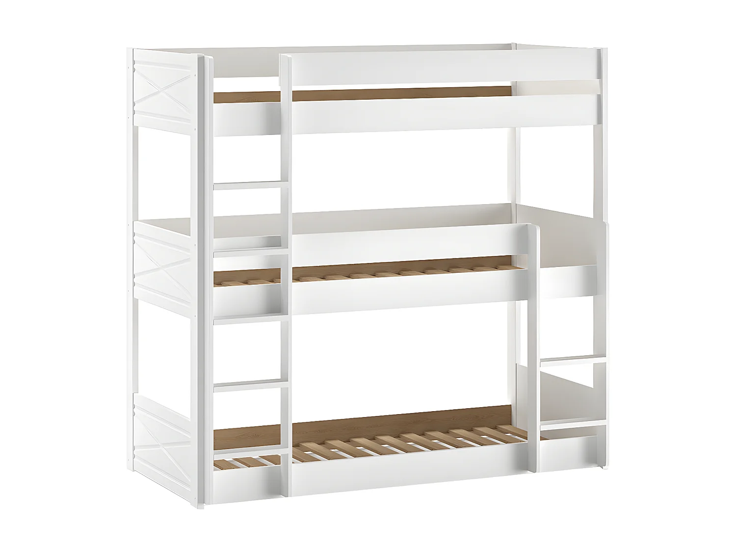 VIVIEN - Lit Superposé en Pin Laqué Blanc 3 couchages 90x200cm