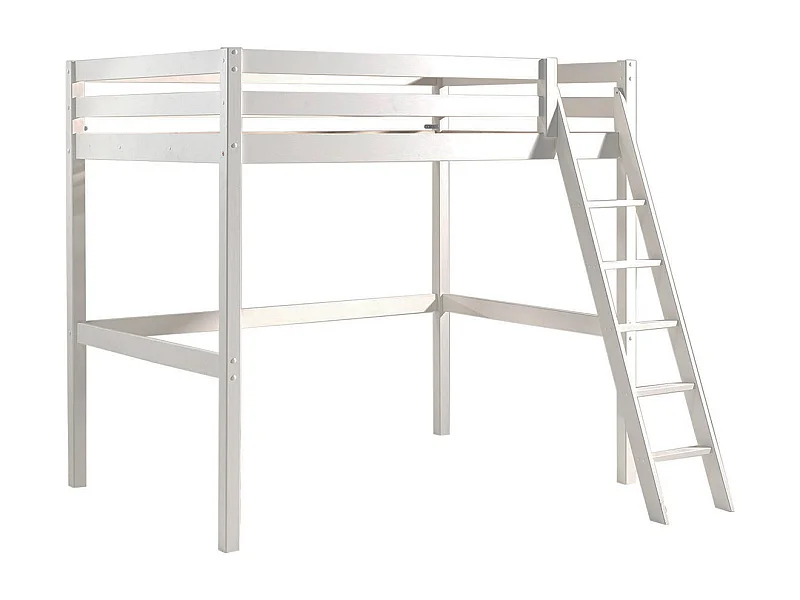 SLEEPY - Lit Mezzanine en Pin Laqué Blanc 140x200cm Échelle Inclinée