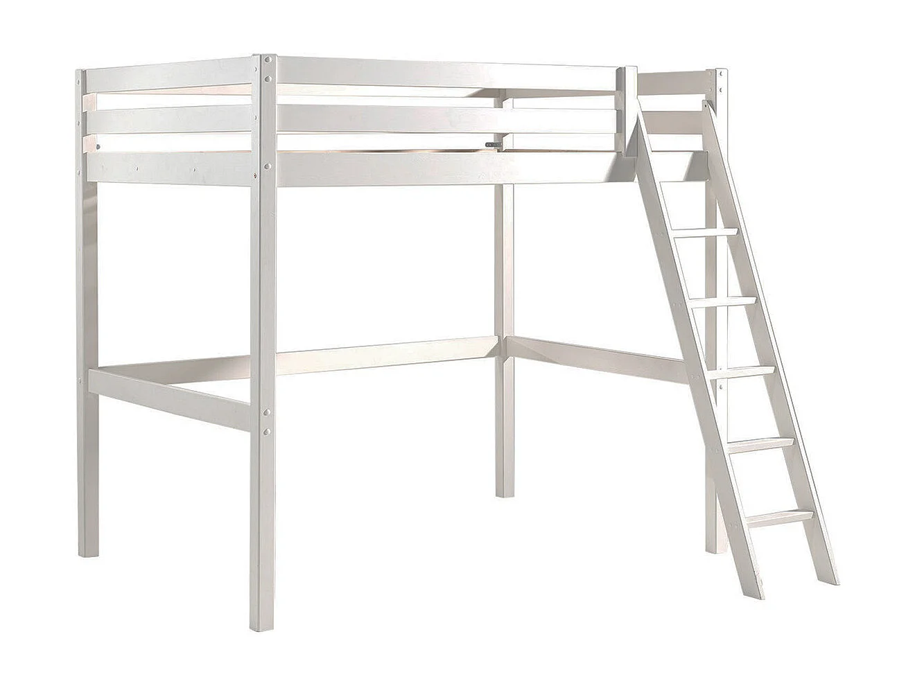 SLEEPY - Lit Mezzanine en Pin Laqué Blanc 140x200cm Échelle Inclinée