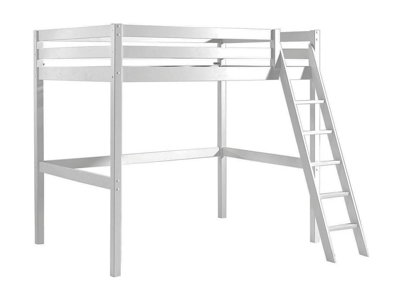 SLEEPY - Lit Mezzanine en Pin Laqué Blanc 140x200cm Échelle Inclinée