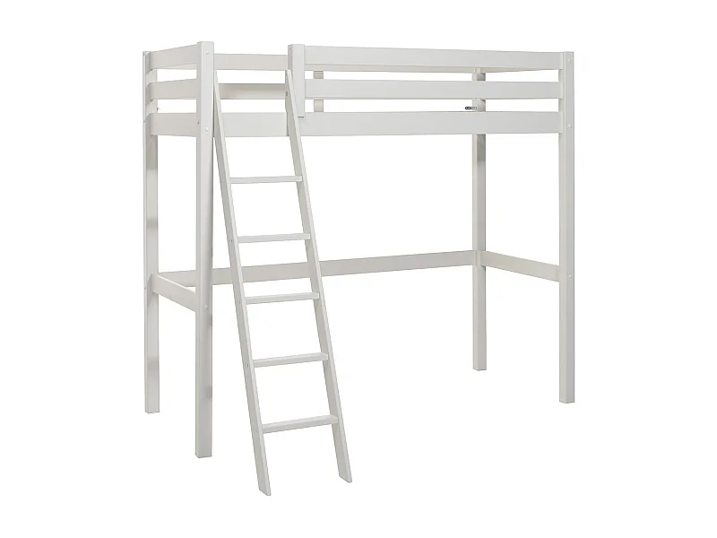 SLEEPY - Lit Mezzanine en Pin Laqué Blanc 90x200cm Échelle Inclinée