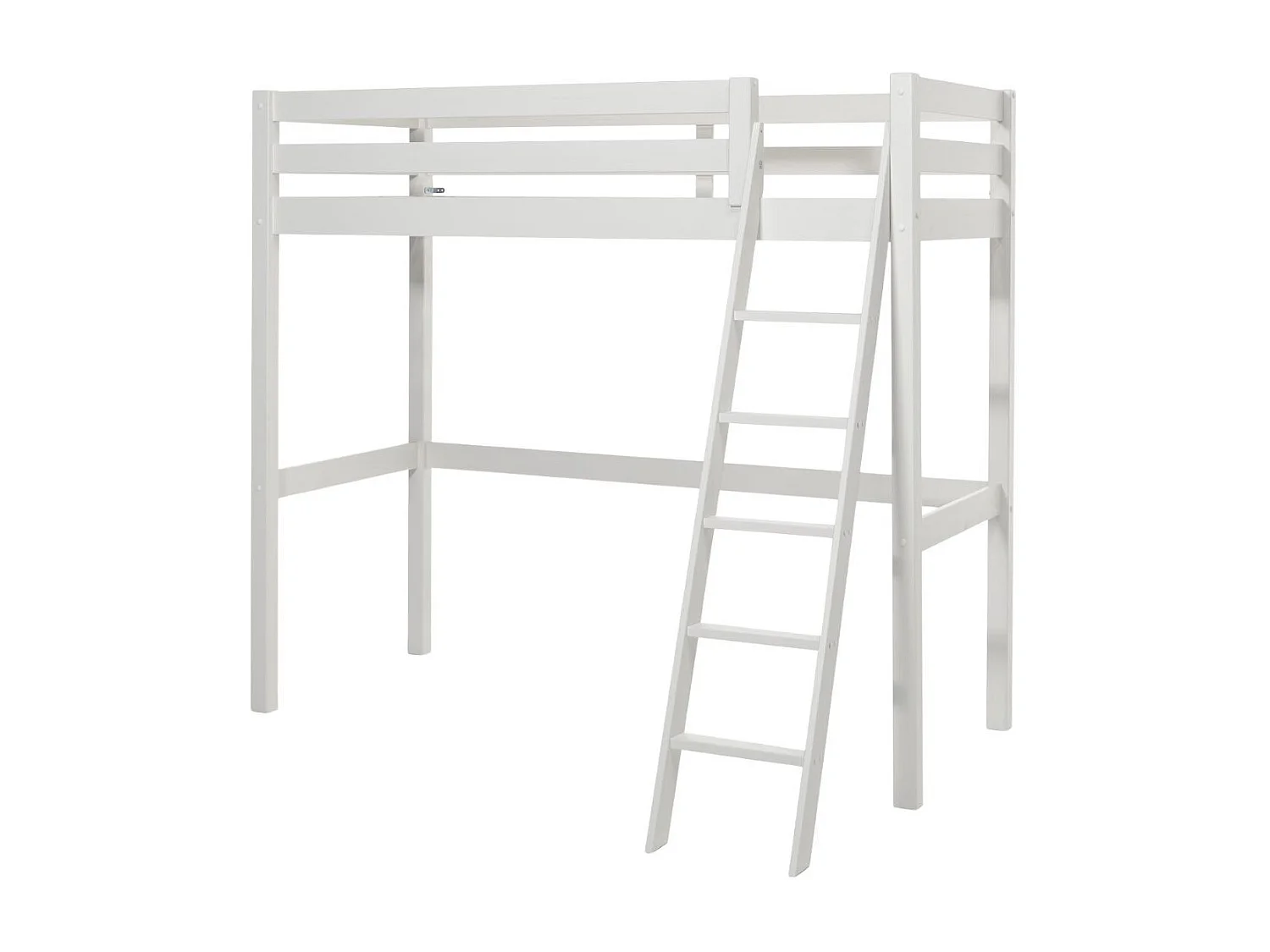 SLEEPY - Lit Mezzanine en Pin Laqué Blanc 90x200cm Échelle Inclinée