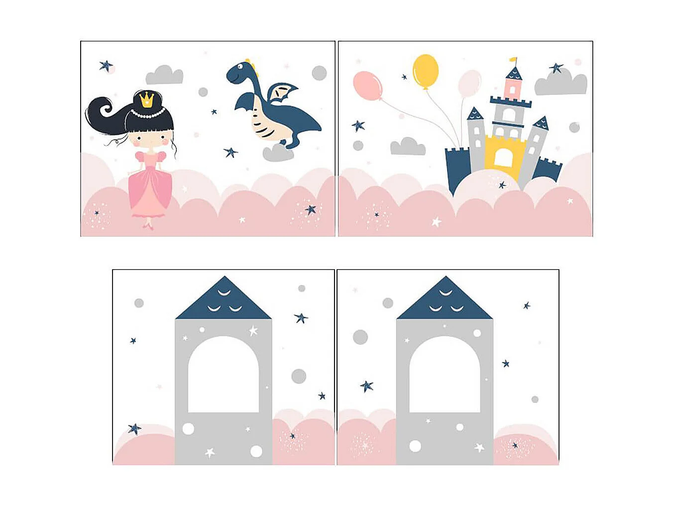 SLEEPY - Lit Mi-Haut en Pin Laqué Gris 90x200cm Housse Princesse