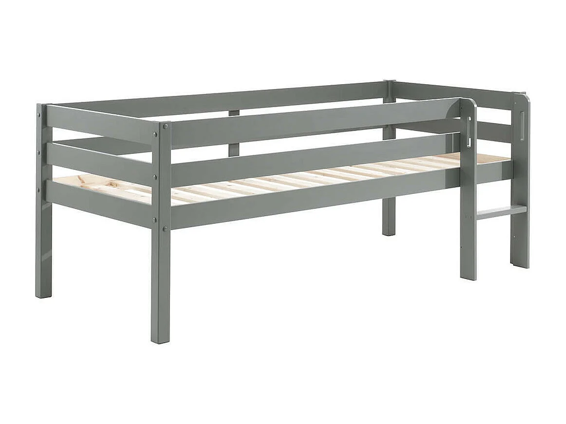 SLEEPY - Lit Surélevé en Pin Laqué Gris 90x200cm