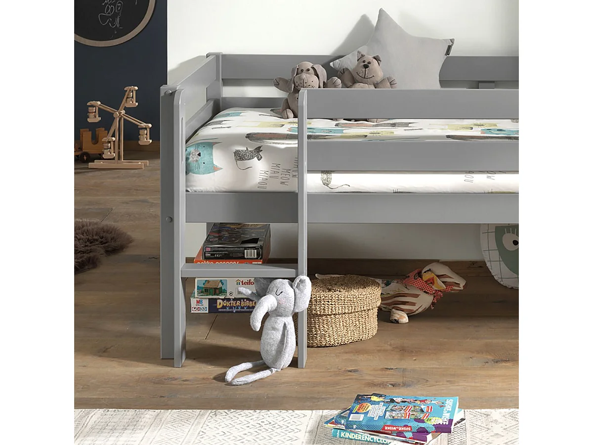 SLEEPY - Lit Surélevé en Pin Laqué Gris 90x200cm