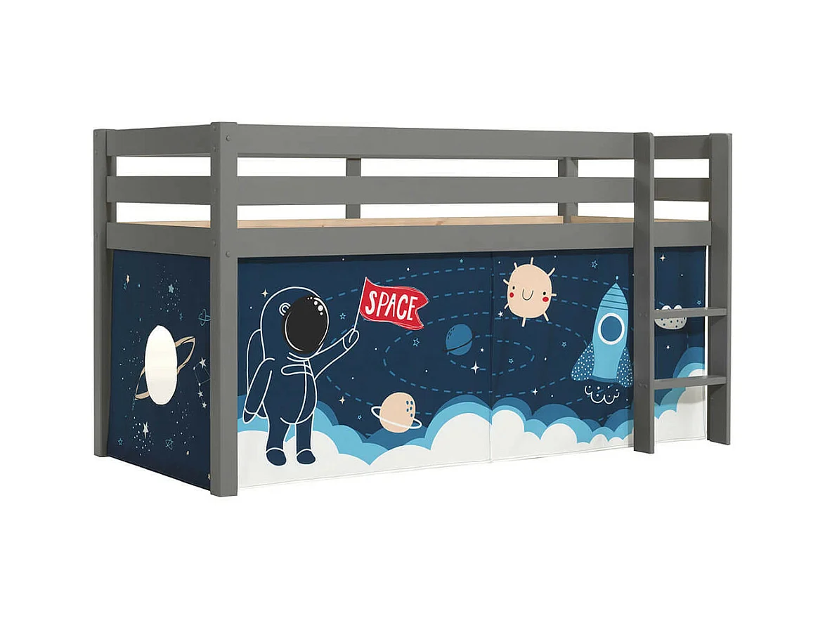 SLEEPY - Lit Mi-Haut en Pin Laqué Gris 90x200cm Housse Espace
